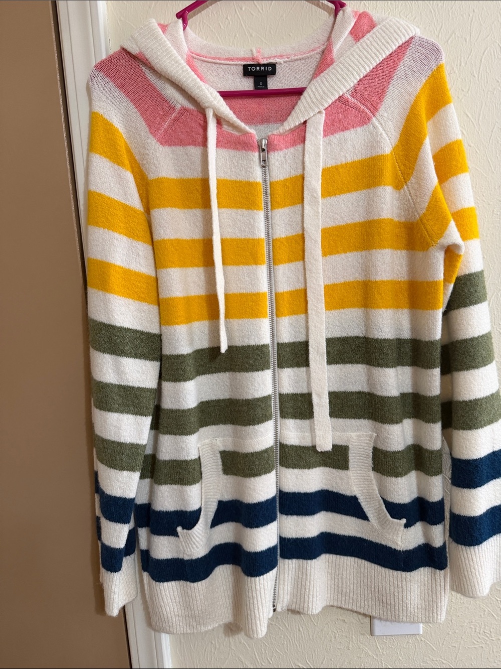 torrid Cream Multicolor Striped Zip Hoodie Cardigan